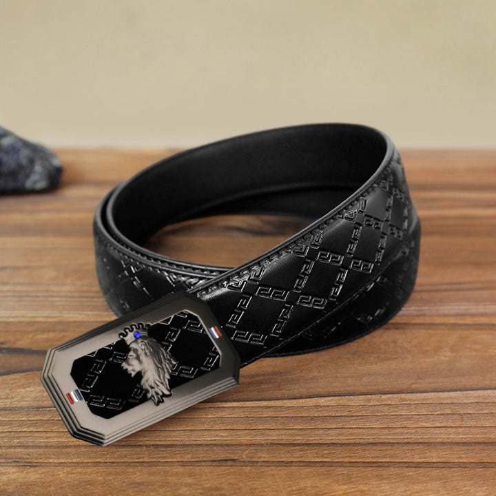 Cinturón de cuero con hebilla automática del Rey León para hombre, hecho a mano