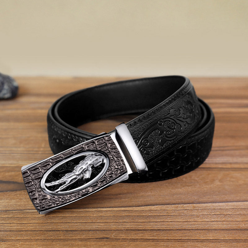 Cinturón de piel con hebilla automática de cocodrilo hueco para hombre hecho a mano