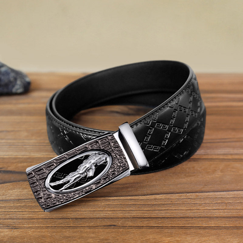 Cinturón de piel con hebilla automática de cocodrilo hueco para hombre hecho a mano