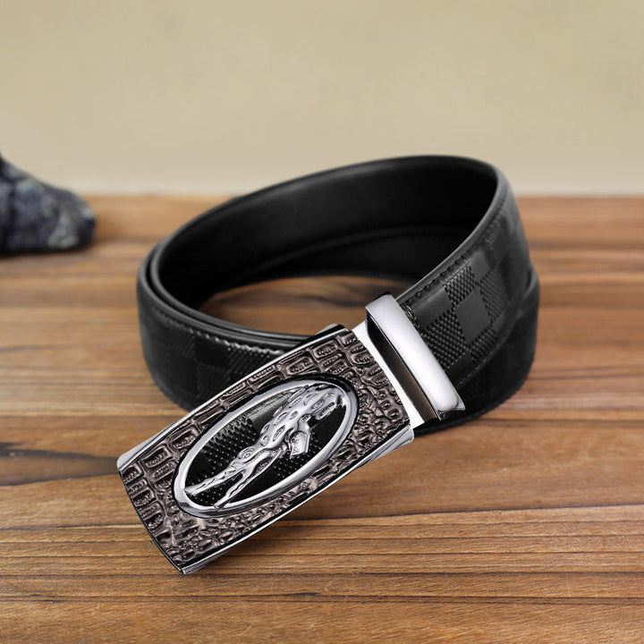 Cinturón de piel con hebilla automática de cocodrilo hueco para hombre hecho a mano