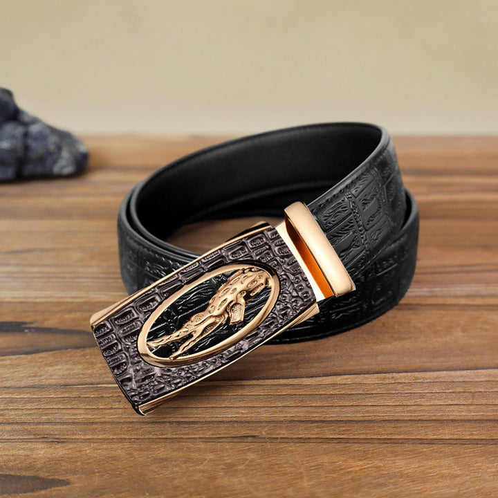 Cinturón de piel con hebilla automática de cocodrilo hueco para hombre hecho a mano