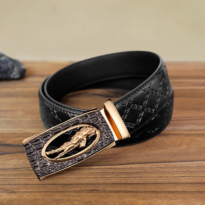 Cinturón de piel con hebilla automática de cocodrilo hueco para hombre hecho a mano