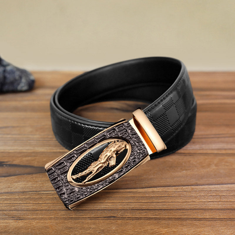 Cinturón de piel con hebilla automática de cocodrilo hueco para hombre hecho a mano