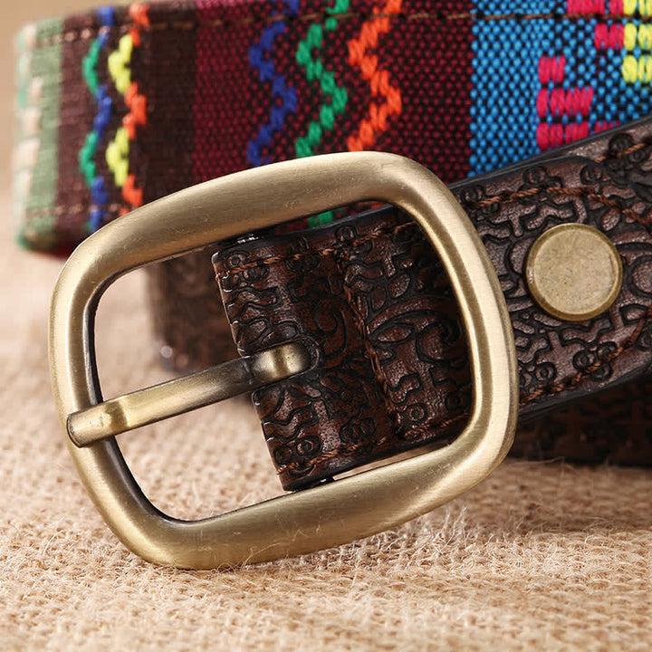 Cinturón de cuero étnico con bordado azteca encantador para mujer