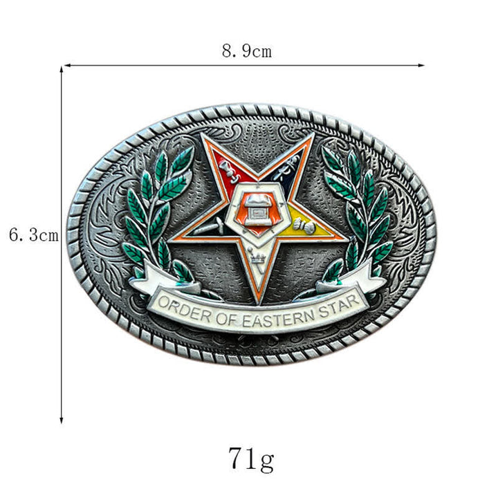 Cinturón de cuero con hebilla de estrella del este y pentagrama para hombre hecho a mano