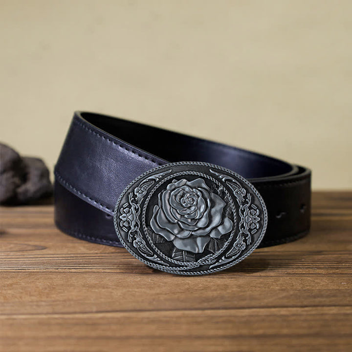 Cinturón de cuero con hebilla de rosa occidental para hombre, moderno y hecho a mano
