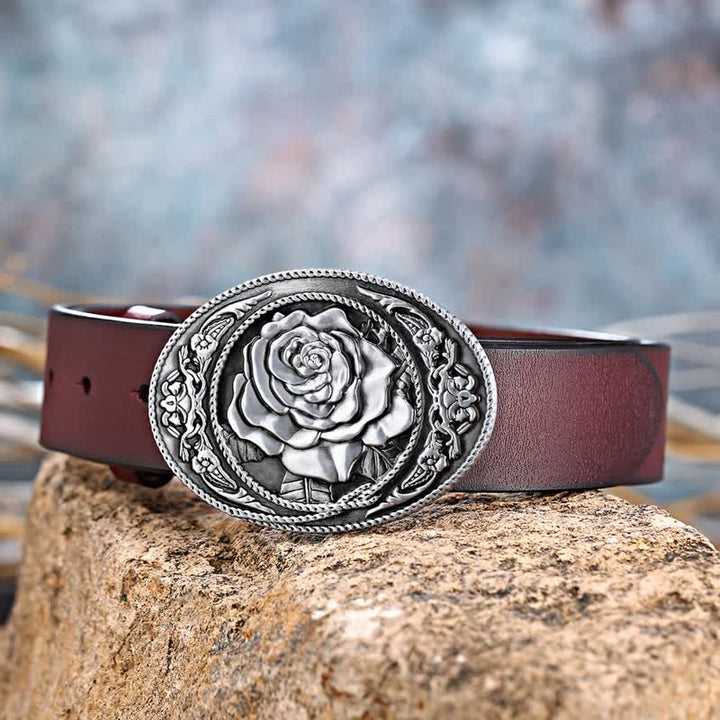 Cinturón de cuero con hebilla de rosa occidental para hombre, moderno y hecho a mano