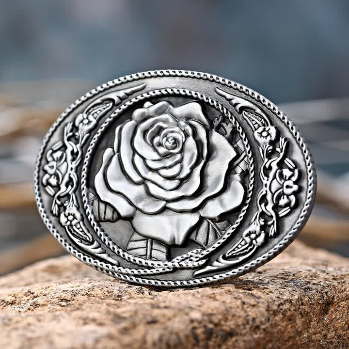 Cinturón de cuero con hebilla de rosa occidental para hombre, moderno y hecho a mano