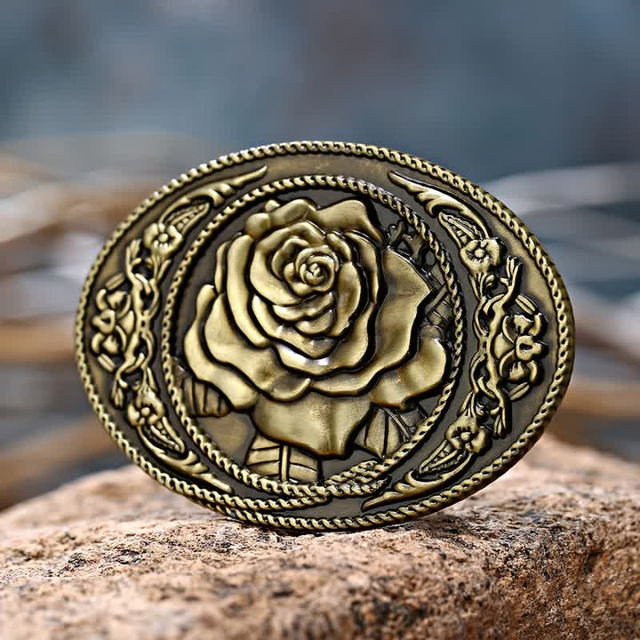 Cinturón de cuero con hebilla de rosa occidental para hombre, moderno y hecho a mano