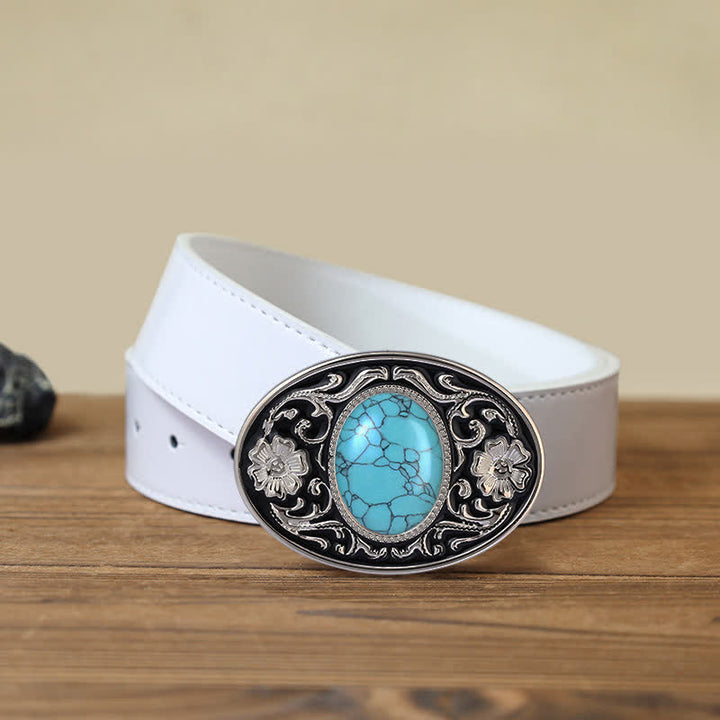 Cinturón de cuero con hebilla estilo western con piedra turquesa para hombre, hecho a mano