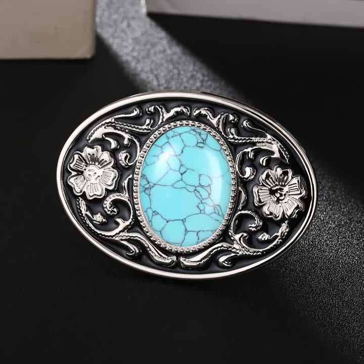 Cinturón de cuero con hebilla estilo western con piedra turquesa para hombre, hecho a mano