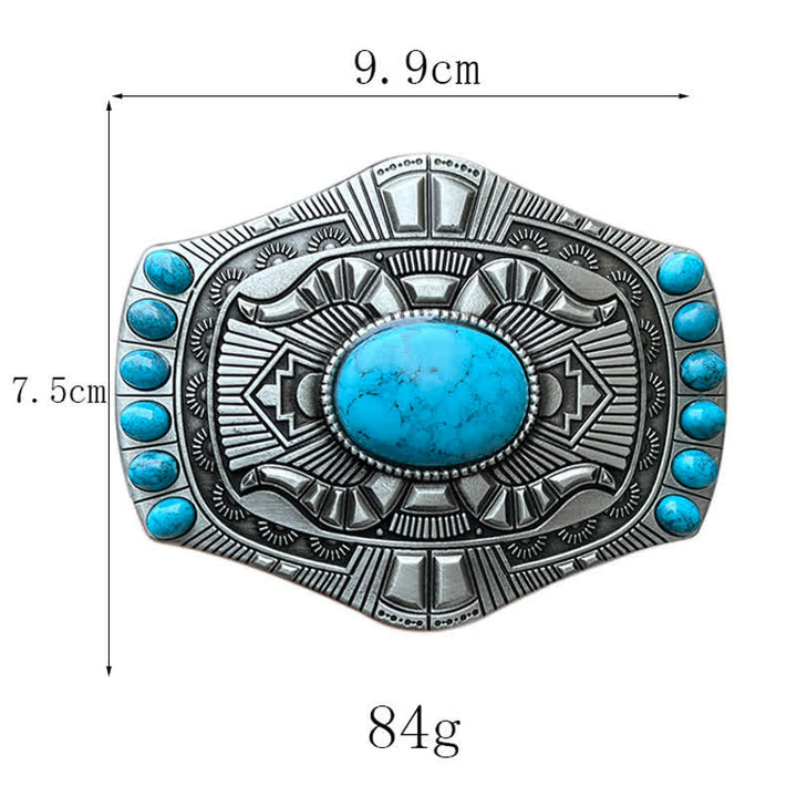 Cinturón de cuero con hebilla bohemia de color turquesa artificial para hombre hecho a mano