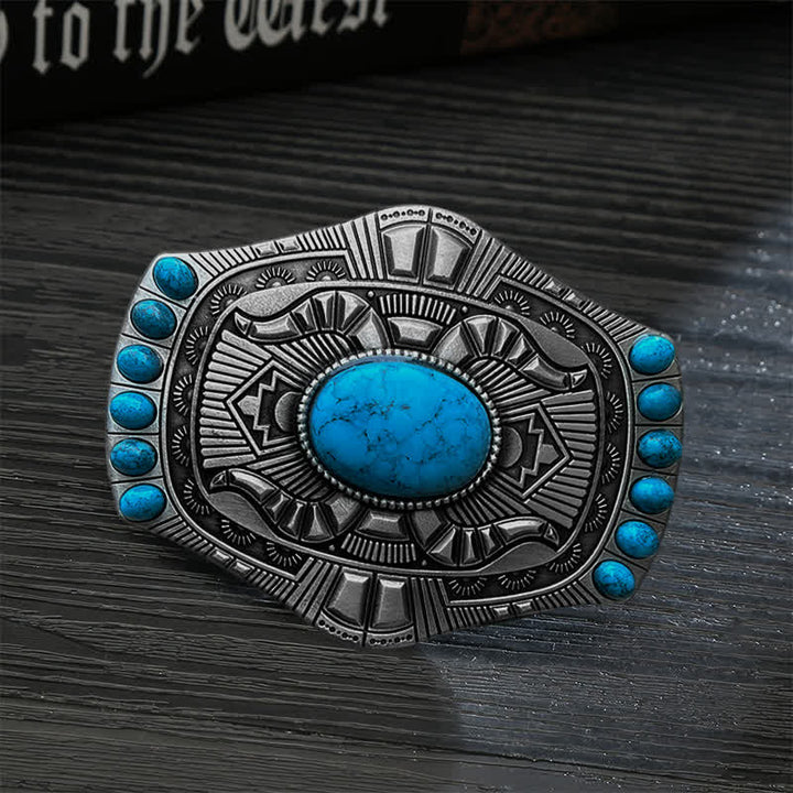Cinturón de cuero con hebilla bohemia de color turquesa artificial para hombre hecho a mano