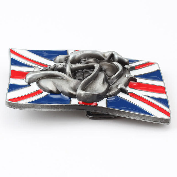 Cinturón de cuero con hebilla de cabeza de bulldog con bandera británica para hombre hecho a mano