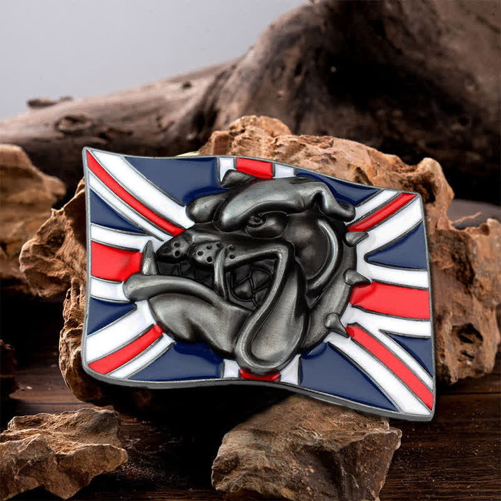 Cinturón de cuero con hebilla de cabeza de bulldog con bandera británica para hombre hecho a mano