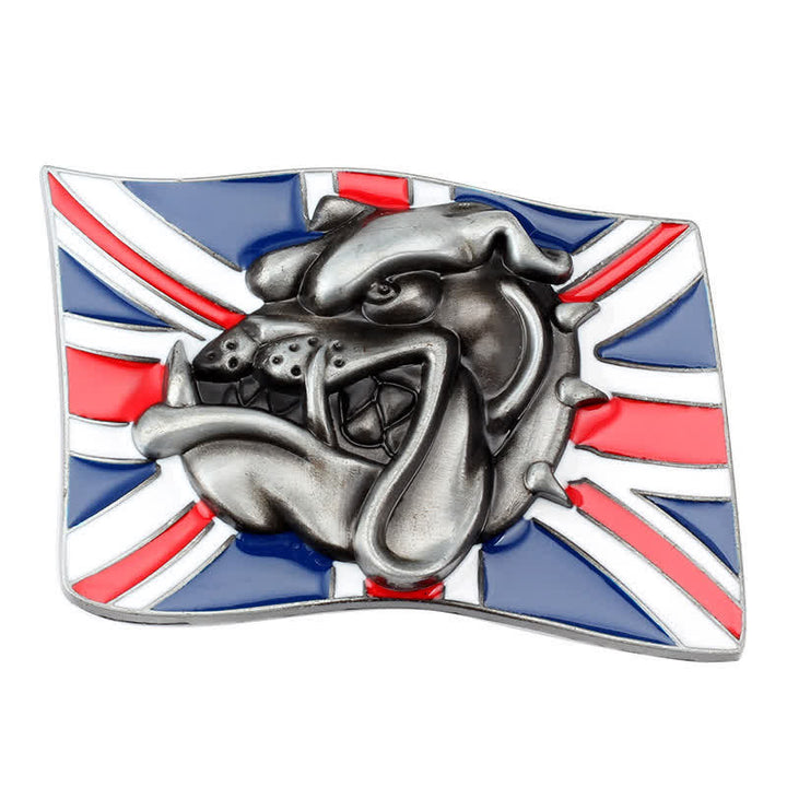 Cinturón de cuero con hebilla de cabeza de bulldog con bandera británica para hombre hecho a mano