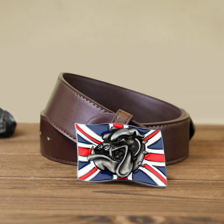 Cinturón de cuero con hebilla de cabeza de bulldog con bandera británica para hombre hecho a mano