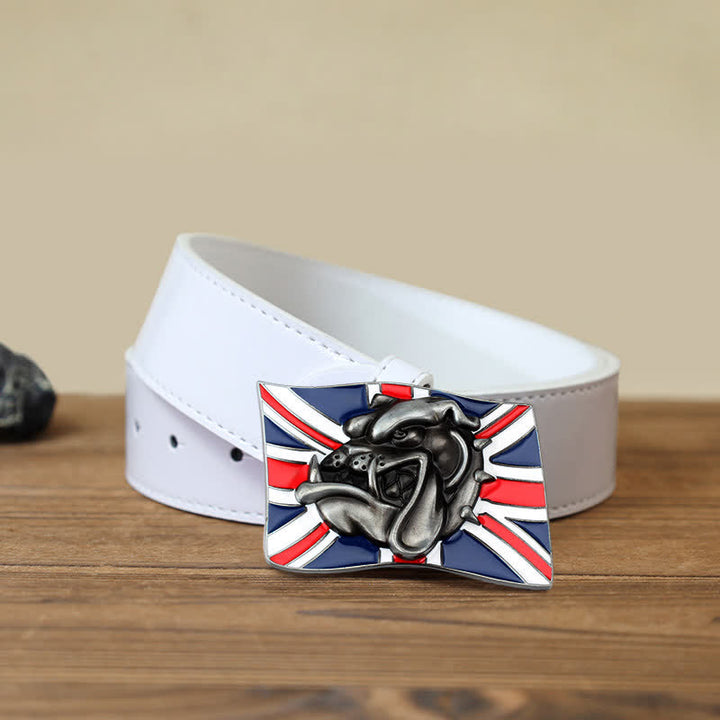 Cinturón de cuero con hebilla de cabeza de bulldog con bandera británica para hombre hecho a mano
