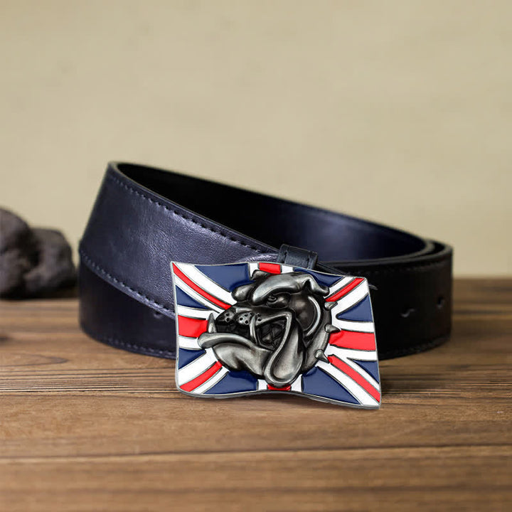 Cinturón de cuero con hebilla de cabeza de bulldog con bandera británica para hombre hecho a mano