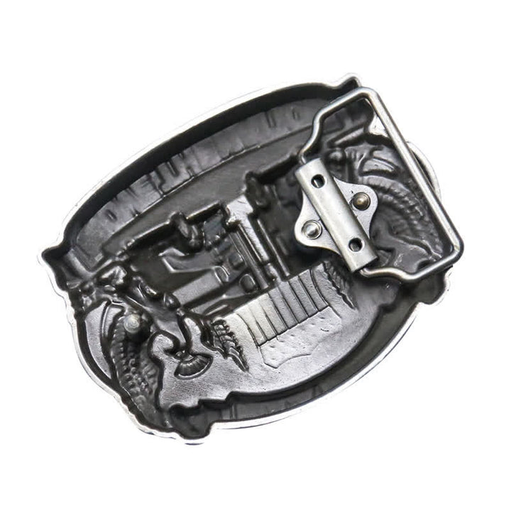 Cinturón de cuero con hebilla con diseño de camionero para hombre, hecho a mano
