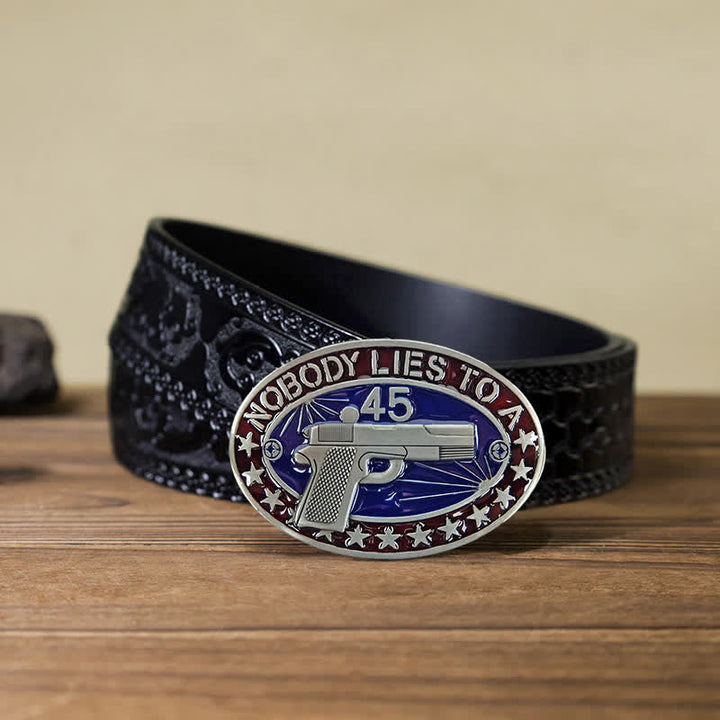Cinturón de cuero con hebilla de estrella y pistola esmaltada para hombre hecho a mano