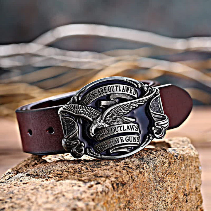Cinturón de cuero con hebilla con diseño de águila voladora para hombre, hecho a mano