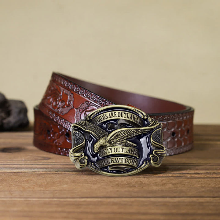 Cinturón de cuero con hebilla con diseño de águila voladora para hombre, hecho a mano