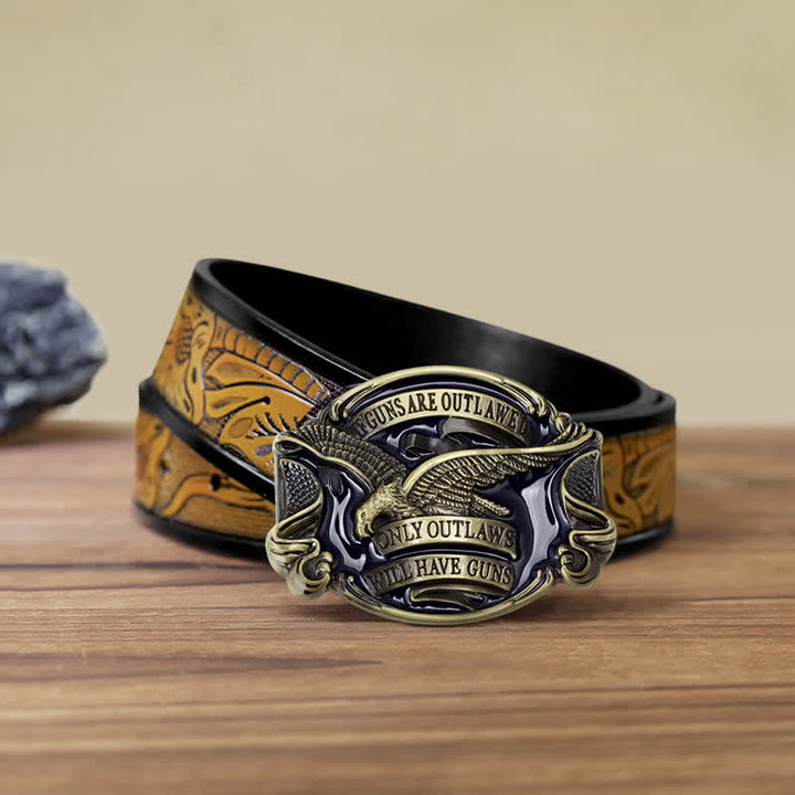 Cinturón de cuero con hebilla con diseño de águila voladora para hombre, hecho a mano