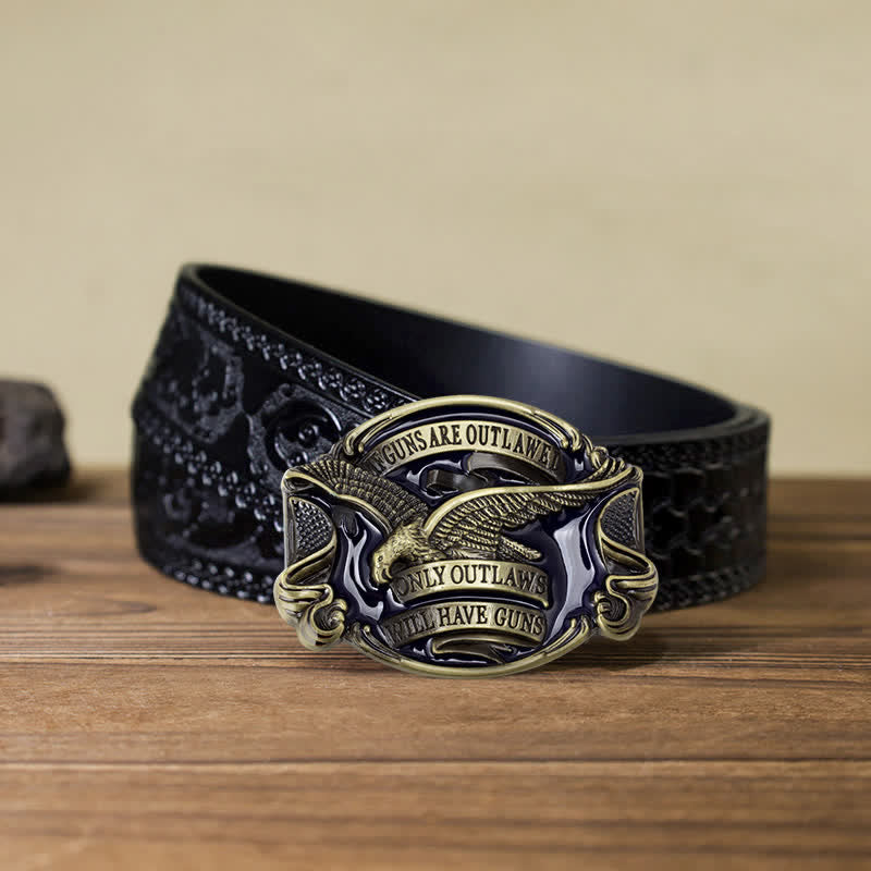 Cinturón de cuero con hebilla con diseño de águila voladora para hombre, hecho a mano