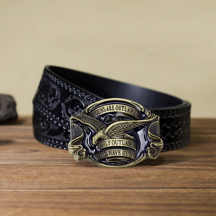 Cinturón de cuero con hebilla con diseño de águila voladora para hombre, hecho a mano