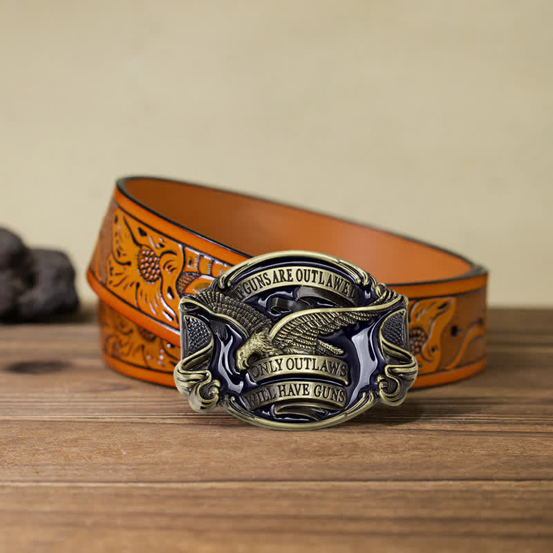 Cinturón de cuero con hebilla con diseño de águila voladora para hombre, hecho a mano