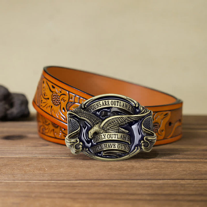 Cinturón de cuero con hebilla con diseño de águila voladora para hombre, hecho a mano
