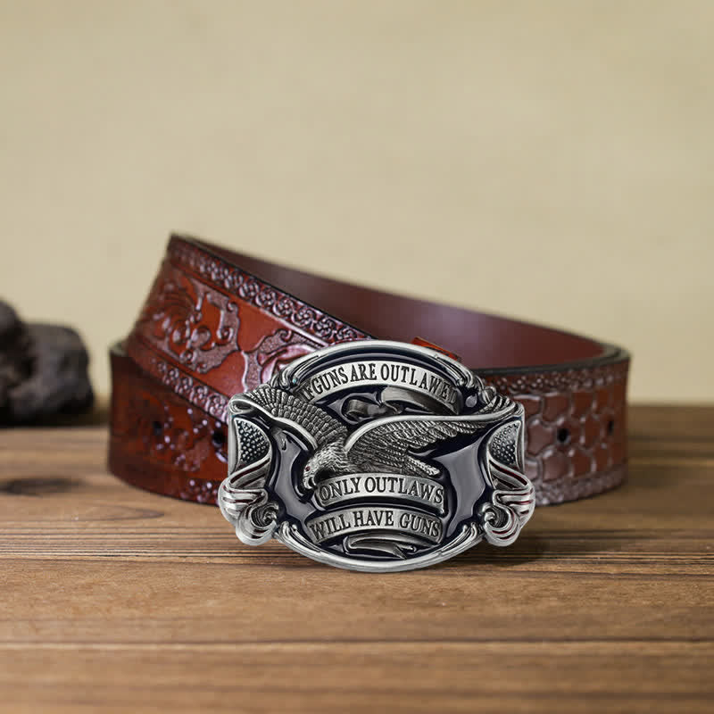 Cinturón de cuero con hebilla con diseño de águila voladora para hombre, hecho a mano