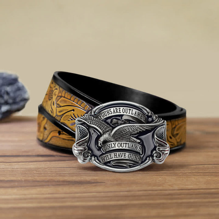 Cinturón de cuero con hebilla con diseño de águila voladora para hombre, hecho a mano