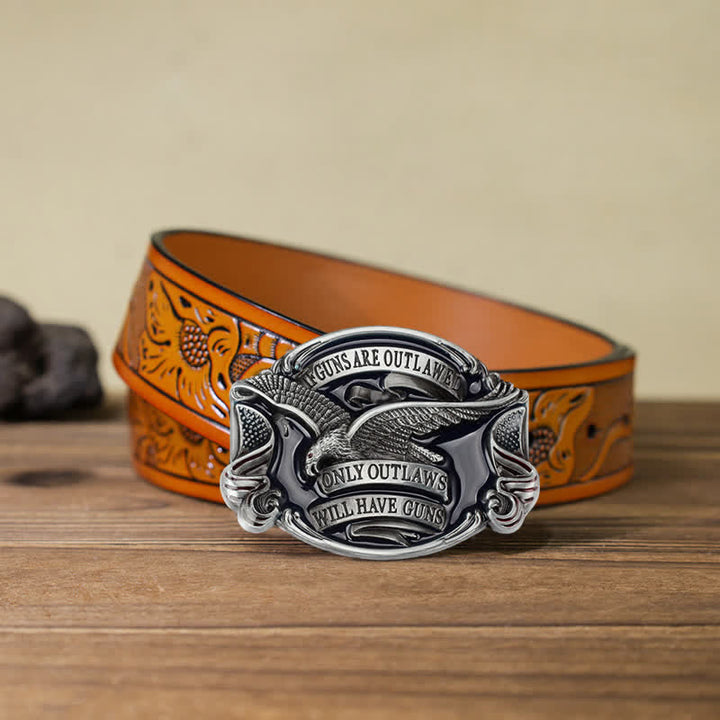 Cinturón de cuero con hebilla con diseño de águila voladora para hombre, hecho a mano