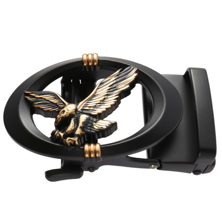 Cinturón de cuero con hebilla automática hueca negra con diseño de águila para hombre