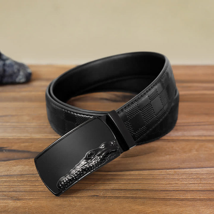 Cinturón de cuero con hebilla automática con cabeza de cocodrilo negra para hombre hecho a mano