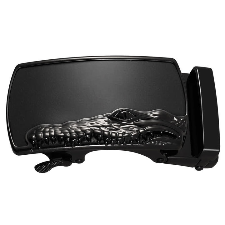 Cinturón de cuero con hebilla automática con cabeza de cocodrilo negra para hombre hecho a mano