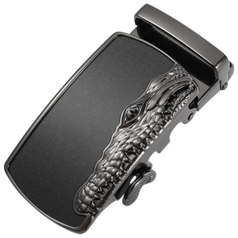 Cinturón de cuero con hebilla automática con cabeza de cocodrilo negra para hombre hecho a mano