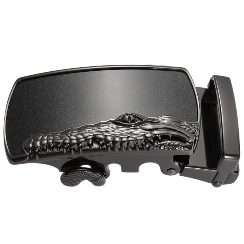 Cinturón de cuero con hebilla automática con cabeza de cocodrilo negra para hombre hecho a mano