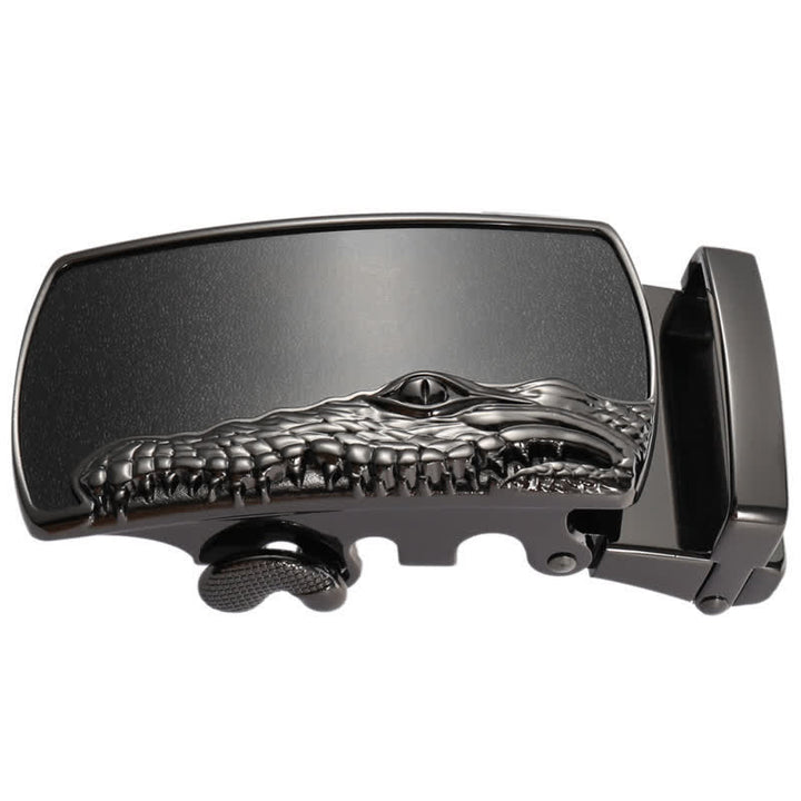 Cinturón de cuero con hebilla automática con cabeza de cocodrilo negra para hombre hecho a mano