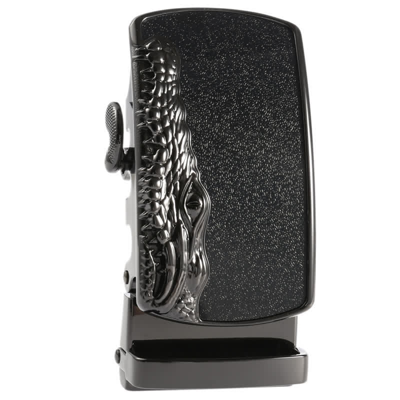 Cinturón de cuero con hebilla automática con cabeza de cocodrilo negra para hombre hecho a mano