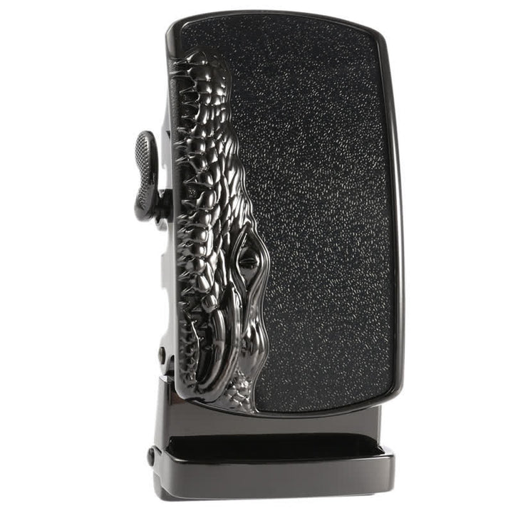 Cinturón de cuero con hebilla automática con cabeza de cocodrilo negra para hombre hecho a mano