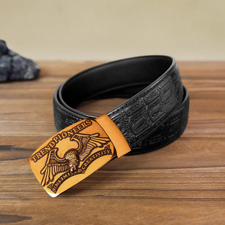 Cinturón de cuero con hebilla automática de águila dorada antigua para hombre