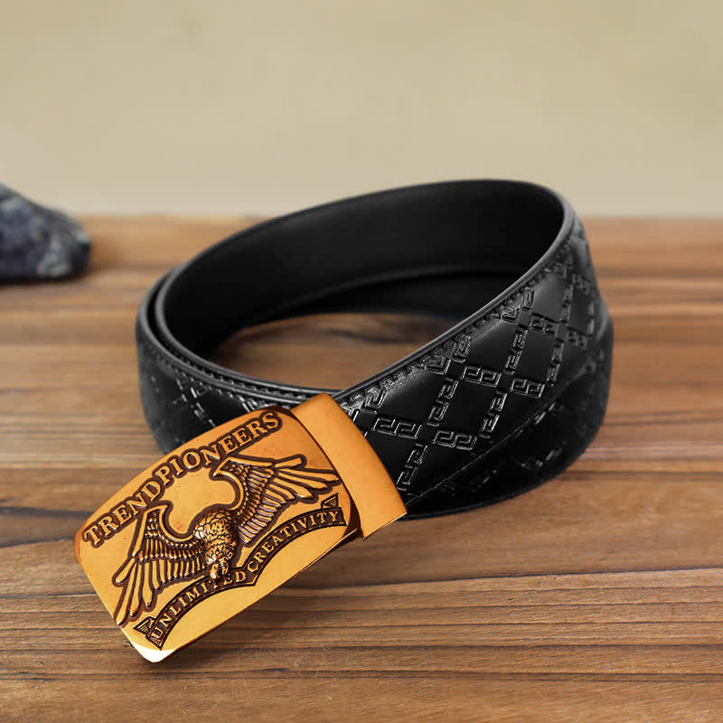 Cinturón de cuero con hebilla automática de águila dorada antigua para hombre