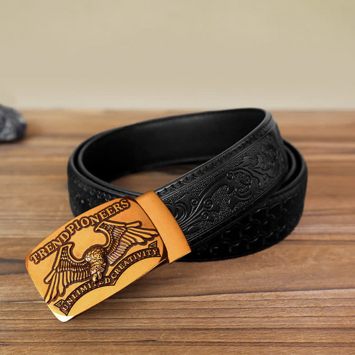Cinturón de cuero con hebilla automática de águila dorada antigua para hombre