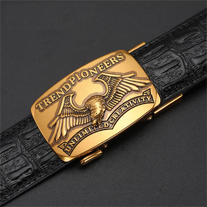 Cinturón de cuero con hebilla automática de águila dorada antigua para hombre