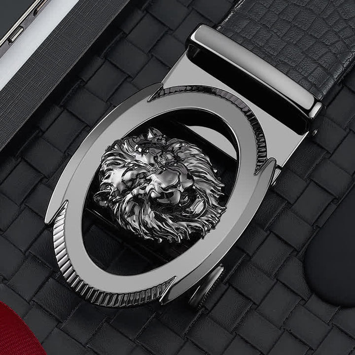 Cinturón de cuero con hebilla automática hueca para hombre con diseño de león