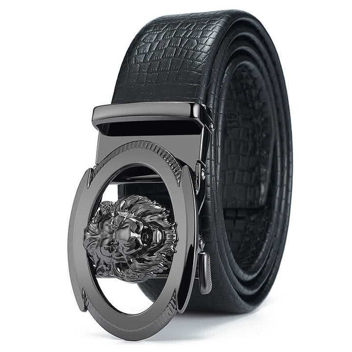 Cinturón de cuero con hebilla automática hueca para hombre con diseño de león