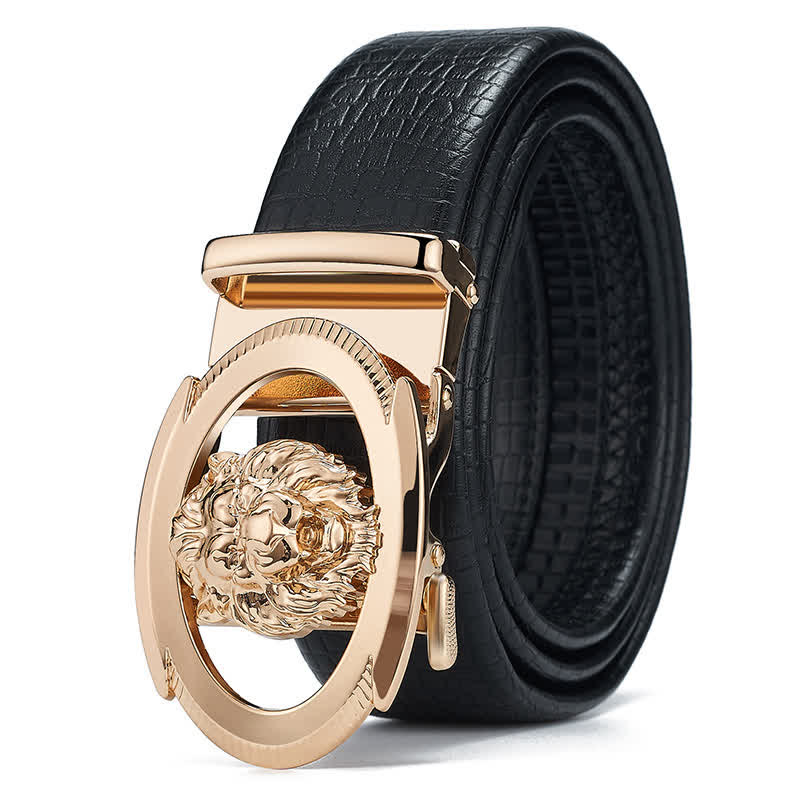 Cinturón de cuero con hebilla automática hueca para hombre con diseño de león